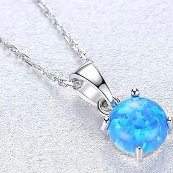 ART#2 Blue Opal & Sterling Silver Necklace - Picture 9 of 15